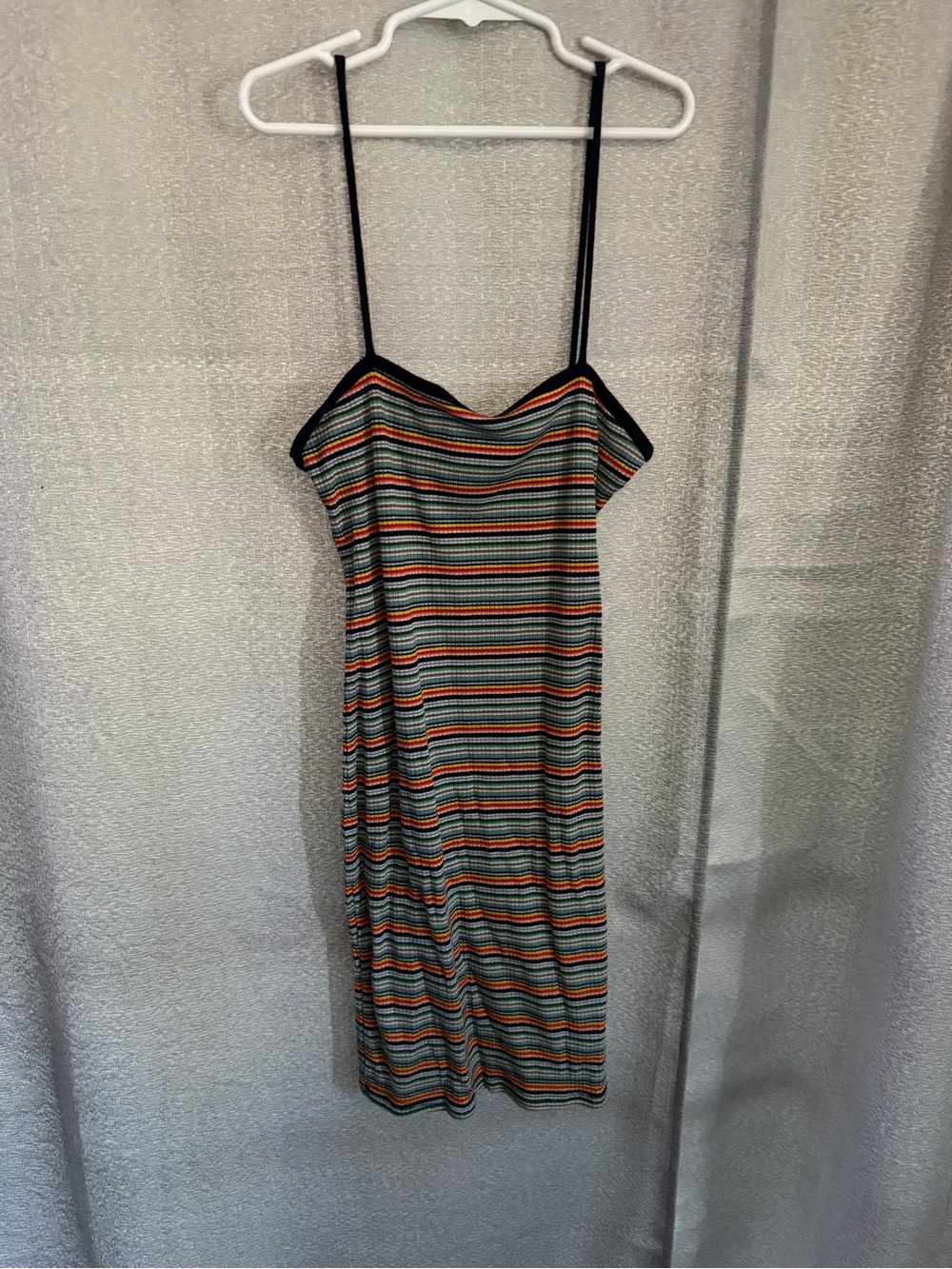 Striped Multicolor Spaghetti Strap Mini Dress - Black Trim